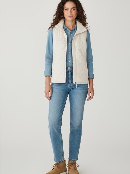 L.L. Bean Jackets & Blazers - L.L. Bean Women's Cream Quilted PrimaLoft Fleece Lined Vest; SIze Med